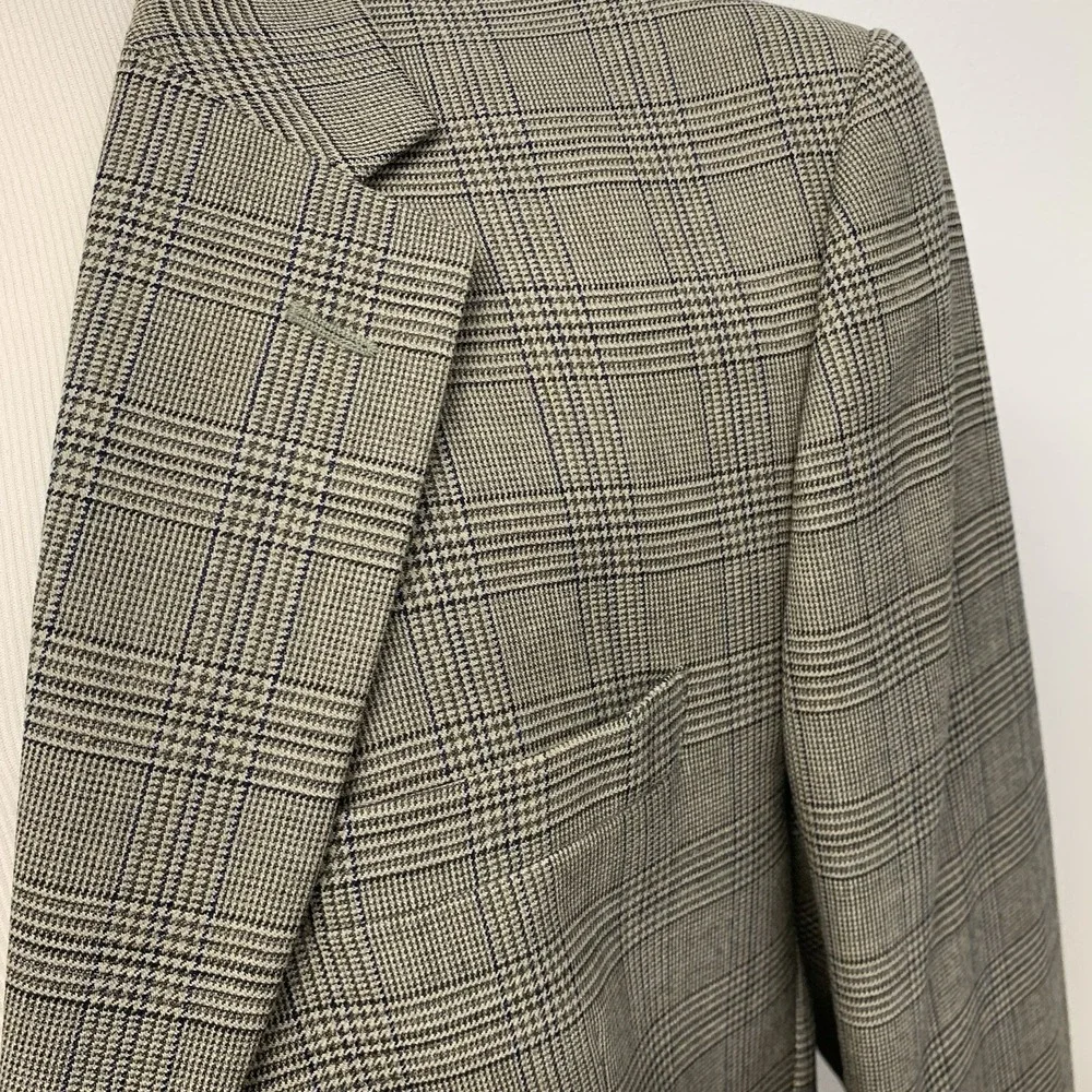 Jos A Bank Sport Coat Men 46R Brown Glen Plaid Wool 2 Button Blazer Jacket Work